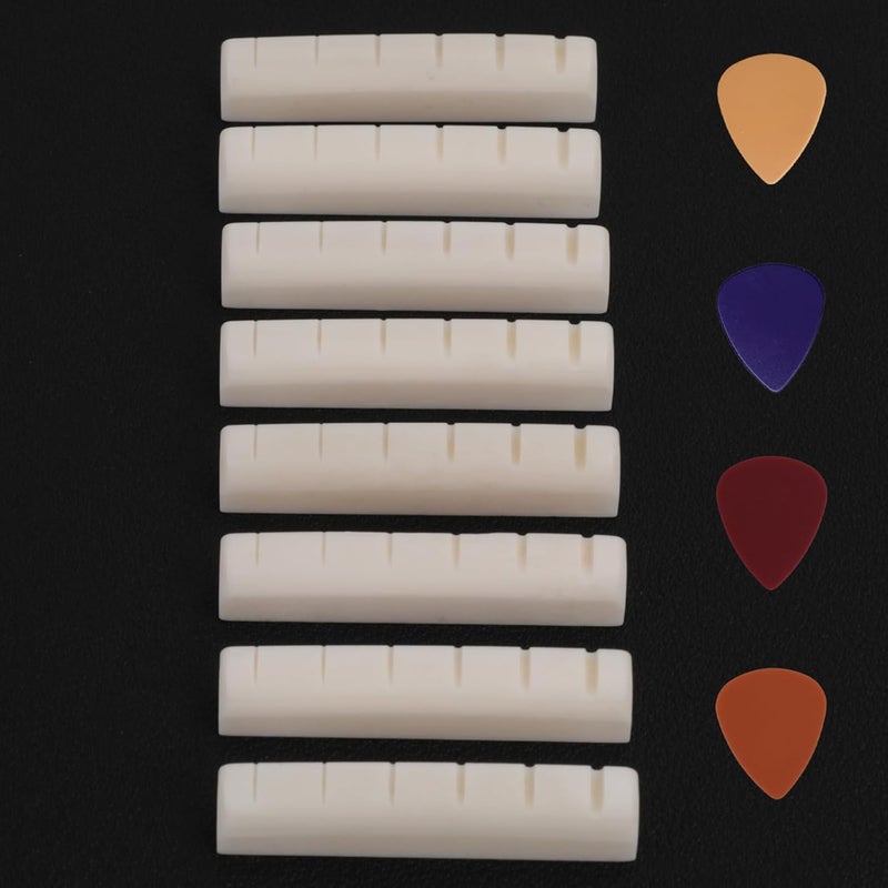 Aemrovi 8 Pcs Acoustic Guitar Nuts Upgrade Kit, 8x Nuts 43mm(1-11/16 inch) Bone Nuts for Acoustic Guitar, Natural Color for Enhanced Tone and Sustain(8Pcs Nuts) - Image 1